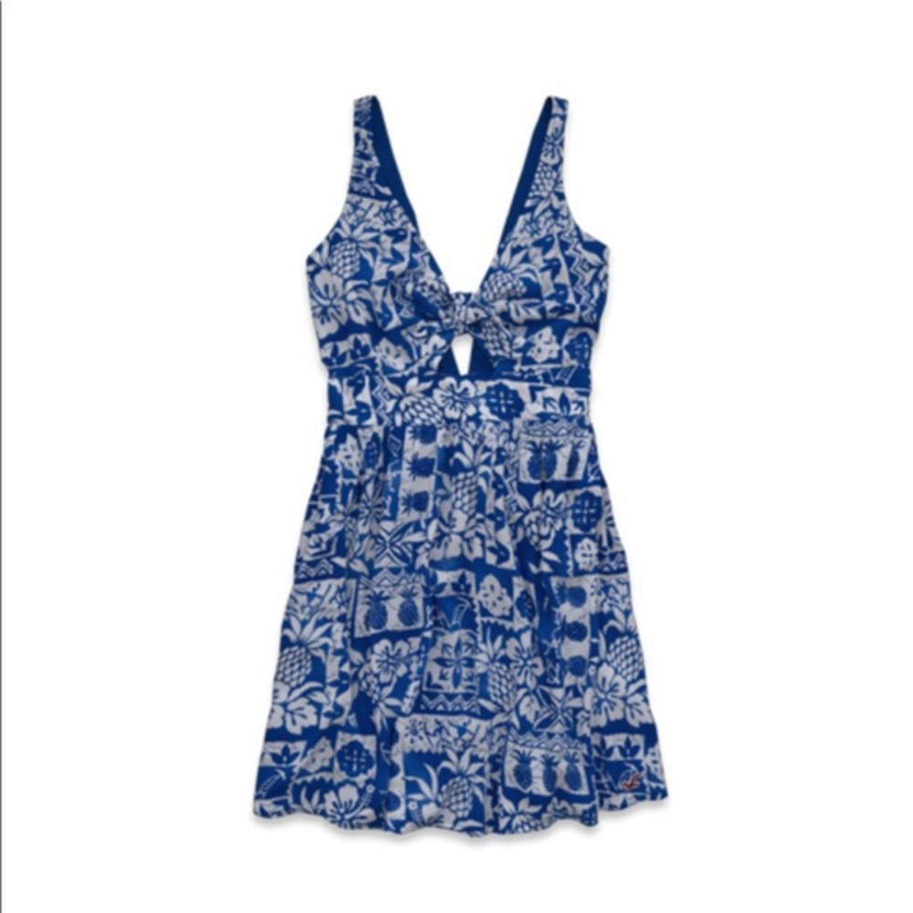 NWT Hollister Blue and White Tie Front Mini Dress